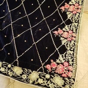 Navy Blue Velvet Shawl with sequins